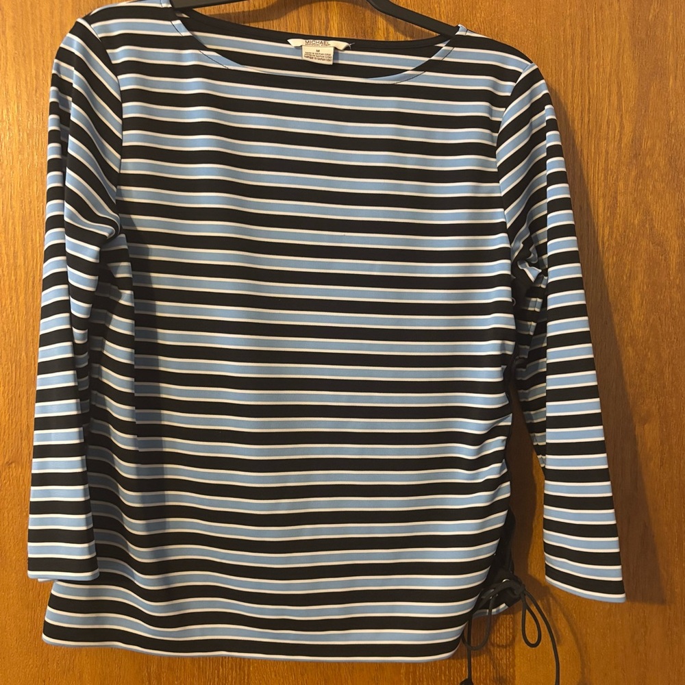 MICHAEL KORS Women’s Blouse Stripes 3/4 Sleeve Polyester Pull Over EUC Med